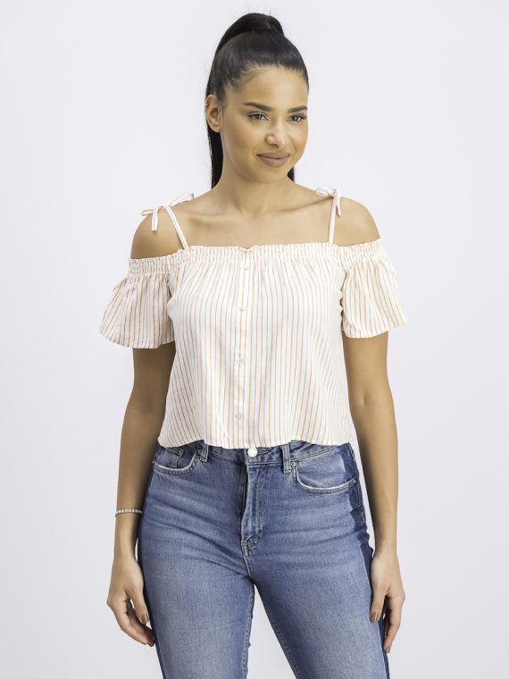 Womens Striped Crop Top Ivory Combo