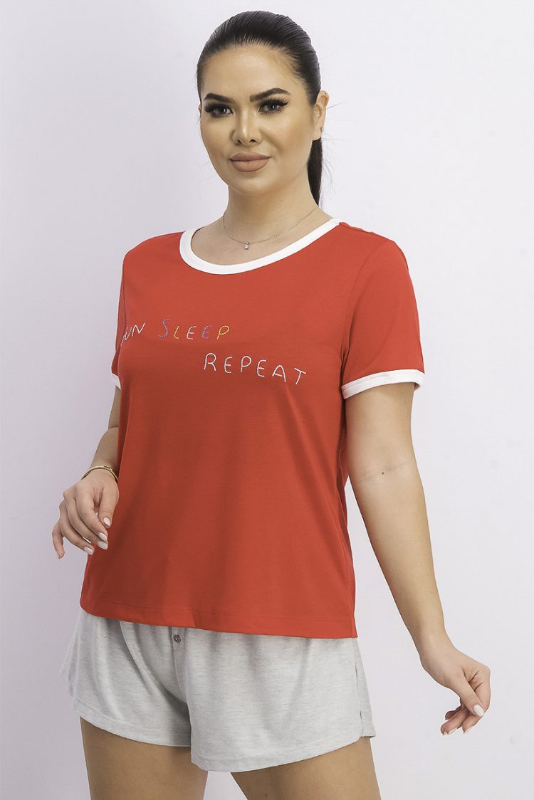 Womens Sun Sleep Repeat Comfy Sleep Shirt Red