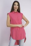 Womens Tie-Front Pocket Tunic Top Pink