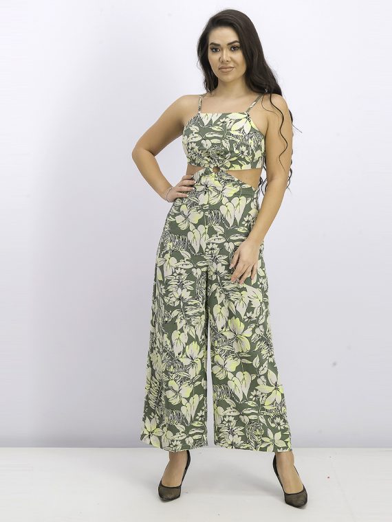 Womens Tropical Print Jumpsuit Green Combo